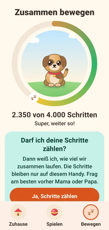 Bewegen: Ring mit 2.350 von 4.000 Schritten um den Hund